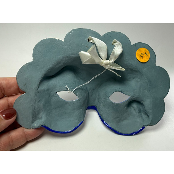 Vintage Venetian Carnival Paper Maché Blue & White Hand Painted Mask Italy Wall - Picture 3 of 3